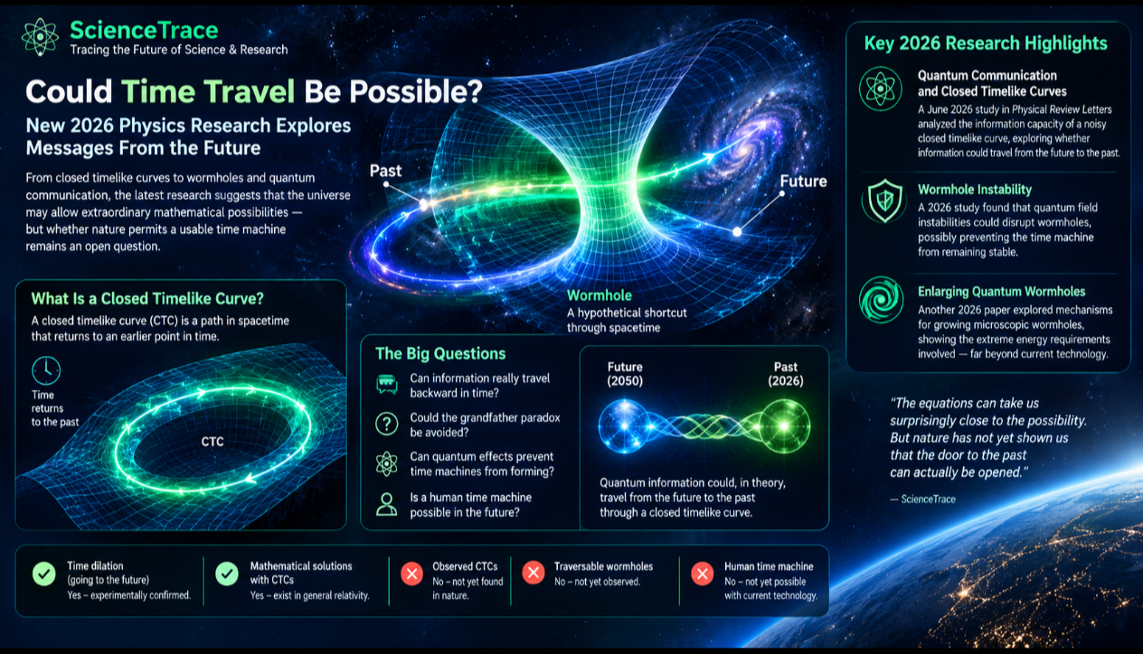 Infographic: Could time travel be possible? New 2026 physics research on closed timelike curves, wormholes and messages from the future