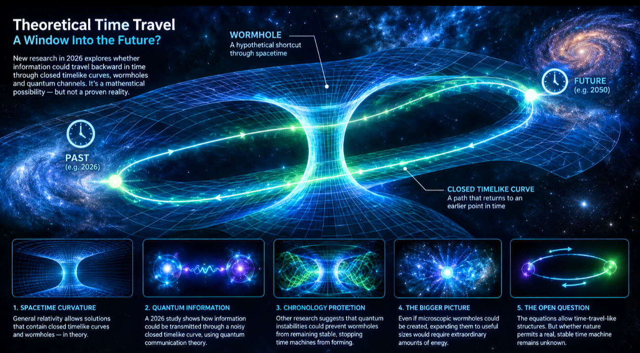 Theoretical time travel: a wormhole and closed timelike curve linking the past and the future